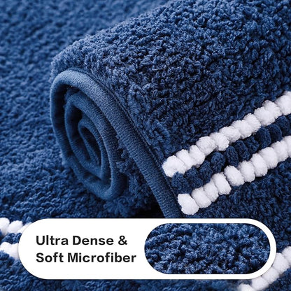 Kmson Bathroom Rugs Mat, 17"x24" Ultra Soft Washable Shaggy Chenille Bath Rugs, Non-Slip Fluffy Thick Water Absorbent Microfiber Mat for Bathtub, Sink and Shower, Navy Blue