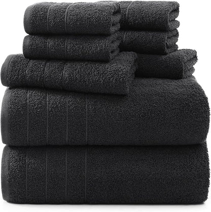 Casa Platino 100% Mercerized Cotton Luxury Bathroom Towels Set - 8 Piece - Ring Spun - 2 Bath, 4 Washcloths, 2 Hand Towels - Remains Soft & Absorbent Even After Multiple Washes - Midnight Black