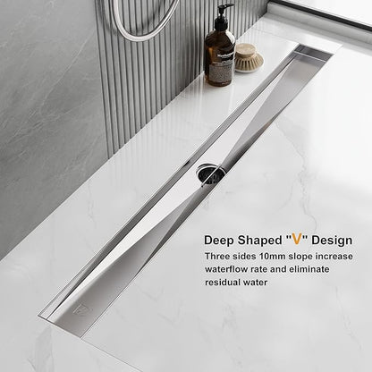 Neodrain 24 Inch Rectangular Linear Shower Drain with Brick Pattern Grate, Brushed 304 Stainless Steel Bathroom Floor Drain, Shower Floor Drain & Hair Strainer, CUPC Certified