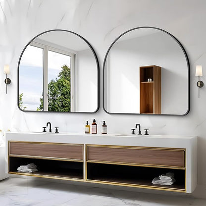 Arched Bathroom Mirror, 45"x45" Black Arched Mirror for Bathroom, Wall Mounted Mirror, Black Vanity Wall Mirror Metal Frame for Bedroom, Entryway, Living Room, Hanging or Leaning Against Wall