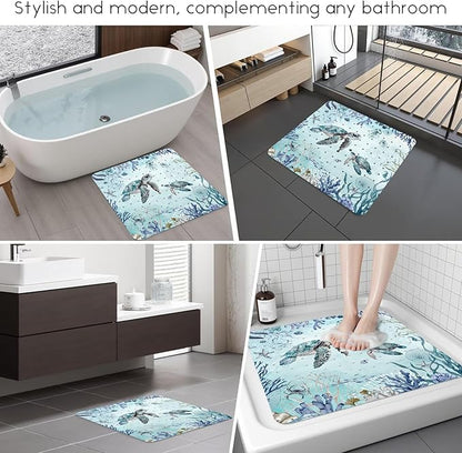 Bathtub Mat Non Slip, Turtle Square Bath tub Mat Shower Floor Mat with Suction Cups for Adults Kids Elderly 21 X 21 Inch