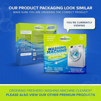 Washing Machine Cleaner Tablets – 24-Pack Deep Cleaning for Front Loader, Top Load & HE Washers – Helps Remove Odor-Causing Residues, Pet Hair & Hard Water Buildup – Septic Safe
