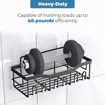 Fab Glass and Mirror 5-Pack Shower Caddy, Black - Shower Organizer & Shelves for Efficient Storage, Bathroom Caddy for Wall Organizer, Durable Wall Caddy