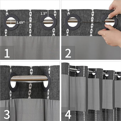 No Hook Stall Shower Curtain with Snap-in Fabric Liner - 54x80 Heavy-Duty Linen Textured Striped Design,Narrow Rustic Modern Farmhouse Bohemian Bathroom Curtain,Water-Repellent,Charcoal Grey