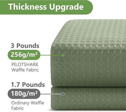 No Hook Waffle Weave Shower Curtain Set with Snap-in Fabric Liner and Mesh Top Window,256GSM Heavy Duty Fabric,Green Washable Luxury Shower Curtain for Bathroom Stalls (72x75 Inch)