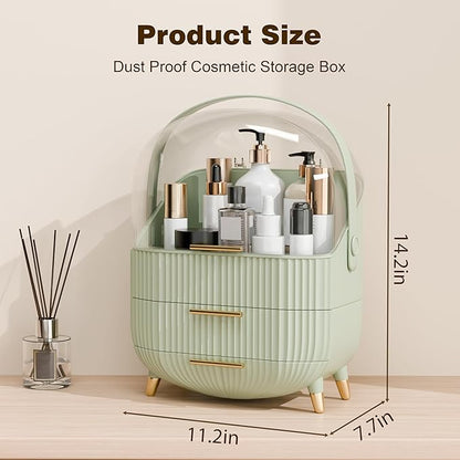 Makeup Organizers and Storage, Make up Organizer for Vanity Cosmetics Skincare Organizers With Lid and Drawers Display Cases for Countertop（Light Green）