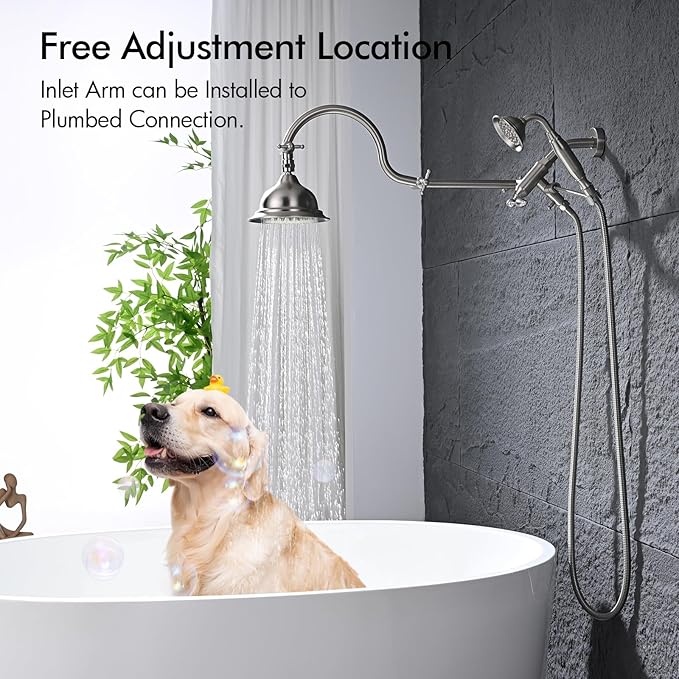 Bagnolux Solid Brass 6" High Pressure Rain Shower Head Combo with 21" Extension Arm, Rainfall Showerhead 3.3" Handheld Water Spray - Adjustable Dual Showerhead with 71" Shower Hose, Brushed Nickel