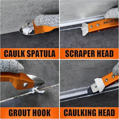 THINKWORK Caulking Tool Kit, 4 in 1 Caulk Remover Tool, Stainless Steel Caulk Tool for Kitchen Bathroom Window Sink Tile Joint, Orange