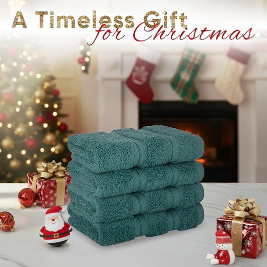 American Soft Linen Luxury Washcloths for Bathroom, 600 GSM 100% Cotton 4 Piece Turkish Wash Cloth Set, 13x13 in Soft Rags for Body and Face, Teal Washcloths