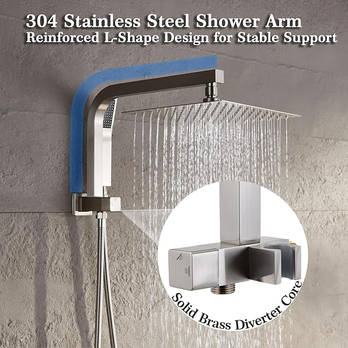 Shower Faucet Set with 10 Inch Shower Heads with Handheld Spray Combo, Rainfall Bathroom Shower System Rain Shower Head and Handle Set, Dual Shower Heads with Handheld Spray Combo, Brushed Nickel