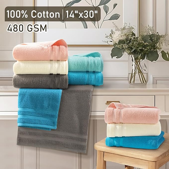 VOOVA & MOVAS Pink Hand Towels Set of 4, 14"x30" - 100% Cotton | Light Weight | Thick 480GSM | Soft | Absorption, Guest Hand Towel Sets for Bathroom & Showering, Coral Pink Bathroom Decor