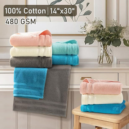 VOOVA & MOVAS Pink Hand Towels Set of 4, 14"x30" - 100% Cotton | Light Weight | Thick 480GSM | Soft | Absorption, Guest Hand Towel Sets for Bathroom & Showering, Coral Pink Bathroom Decor