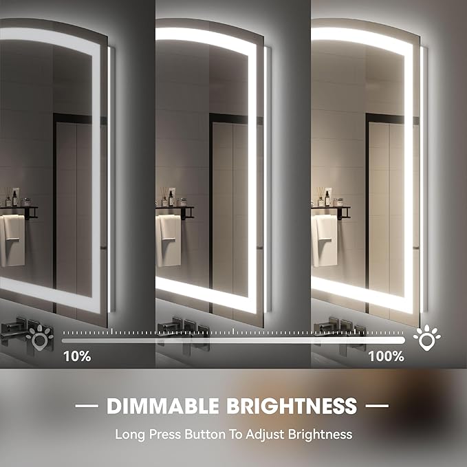 Hasipu 55" x 36" LED Bathroom Mirror Arch Vanity Mirror with Lights Frontlit Smart Touch Sensor Dimmable 3 Colors Temperature Shatterproof Wall-Mounted Vanity Mirror Metal Frame
