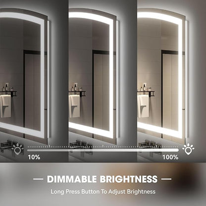 Hasipu 60“ x 36" Arch LED Bathroom Mirror, Frontlit Wall-Mounted Vanity Mirror with Lights, Defogging, Smart Touch, Dimmable 3 Color Modes, Safety Shatterproof Glass Coating