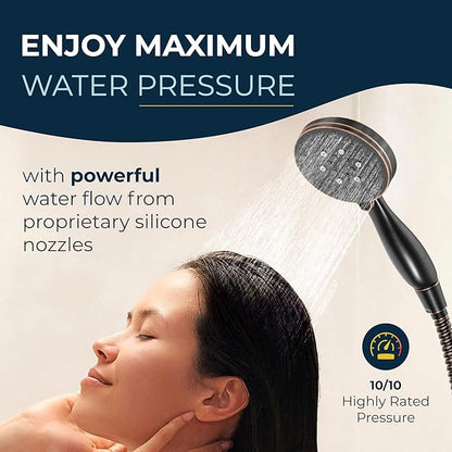 HammerHead Showers® Solid METAL 3-Spray Handheld Shower Head with Long Hose and Holder OIL RUBBED BRONZE - WIDE MASSAGE and MIST Sprays - 1.8 GPM Low Flow Handheld Showerhead -Water Saving Shower Head