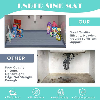 URMONA Waterproof Silicone Under Sink Mat 22'' x 14'' Shelf Liner for Kitchen and Bathroom, Cabinet and Counter Protector, Storage and Organizers, Litter Mat, Pet Cat Puppy Essentials(Beige)