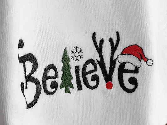 American Soft Linen Christmas Bath Towels Bathroom Set, 2 Packed Embroidered Decorative 100% Turkish Cotton Hand Bath Towels, Dish Towels for Decor Xmas, Joy-Believe