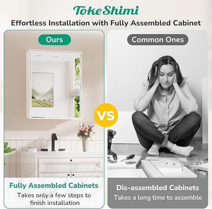 TokeShimi 24x30 Recessed Medicine Cabinet with Mirror Wall Mounted, Metal Beveled Mirror with Storage for Bathroom Vanity, Aluminum White Medicine Cabinet Mirrored