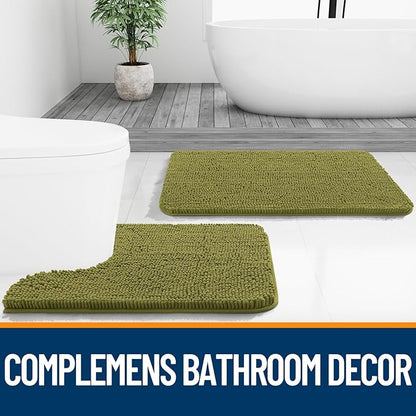 OLANLY Bathroom Rugs 30x20, Extra Soft Absorbent Chenille Bath Rugs, Rubber Backing Quick Dry, Machine Washable Bath Mats for Bathroom Floor, Tub and Shower, Home Decor Accessories, Willow Green