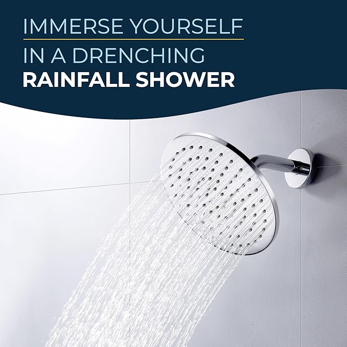 HammerHead Showers® Solid Metal 8 Inch Rainfall Shower Head – MATTE BLACK - Shower Head Rainfall - 1.75 GPM High Flow Shower Head Optimized for Pressure – Large Round Rain Shower Heads