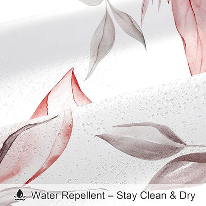 Extra Long Boho Watercolor Floral Shower Curtain 72 x 84, Red and Grey Ink Painting Style Flower Shower Curtains for Chic Elegant Bathroom, Artistic XL Fabric Cloth Shower Curtain
