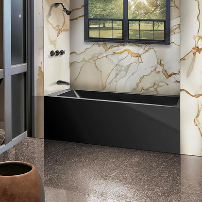 Fine Fixtures Acrylic, Fiberglass Alcove Soaking Bathtub with Integral Apron Front - Drain Included (60" x 30", Left Hand, Black)
