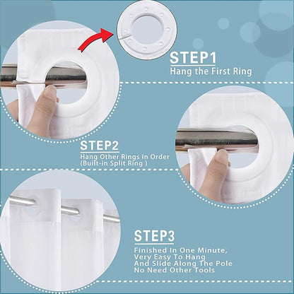 Conbo Mio Extra Long No Hook Shower Curtain with Snap in Liner Set, Hotel Luxury White Fabric Shower Curtains for Bathroom with See Through Top Window, Washable, Waterproof 71W x 84H