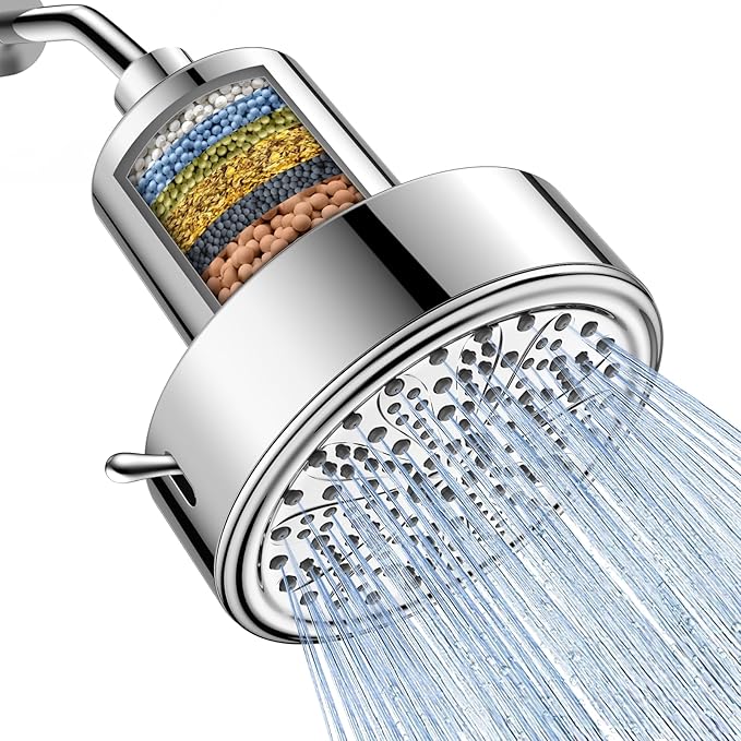 FEELSO Filtered Shower Head, High Pressure 6 Spray Modes Shower Head with Filters for Hard Water Remove Chlorine, Improves Skin & Hair, Rain Showerhead with One-Click Filter Change Design