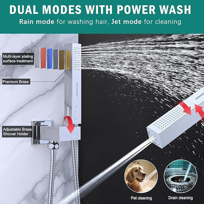 Enga Shower Faucet Set, Dual Shower Head System with Body Jets, 10" & 6" Rain Showerheads with 4 Jets, 2 in 1 Handheld Spray, 4 Way Shower Diverter, Chrome