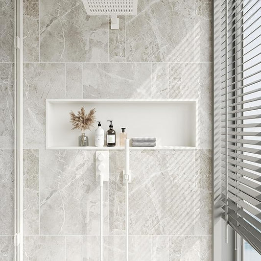 Neodrain 36X12 Inch Recessed Shower Niche, White Stainless Bathroom Wall Niche NO Tile Needed, Bathroom Storage Organizer in Wall for Shower