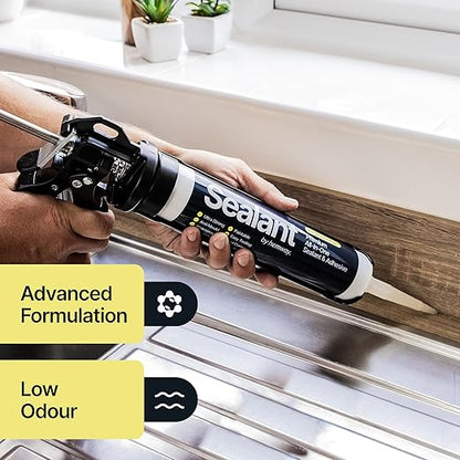 Jet Black Kitchen & Bathroom Sealant & Adhesive Hybrid Polymer | Superior to Silicone Caulk Sealant | Waterproof, Odorless, Paintable | Ideal for Around Bathtub, Shower, Kitchen - 300ml 3 Pack