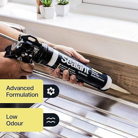 Crystal Clear Kitchen & Bathroom Sealant & Adhesive Hybrid Polymer | Superior to Silicone Caulk Sealant | Waterproof, Odorless, Paintable | Ideal for Around Bathtub, Shower, Kitchen - 300ml 3 Pack