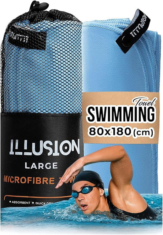 illusion Extra Large Microfibre Swimming Towel (71''L x 32''W)–Compact, Lightweight & Quick Dry Towel-Perfect for Travel, Gym, and Swim Towels Ideal for Post-Workout Showers & After Swimming