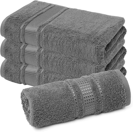 Melissa Linen, 4 Piece Washcloth, 100% Turkish Cotton Towel Set for Bath and Kitchen, 12 in x 12 in, Absorbent, Quick Dry, Durable and Soft, Wash Rags, Dark Gray