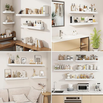 fuqing Floating Shelves for Wall, Wall Mounted Wood Floating Shelf with Invisible Brackets for Living Room, Bathroom, Bedroom, Kitchen Storage and Decor, 24 Inch Set of 2, White