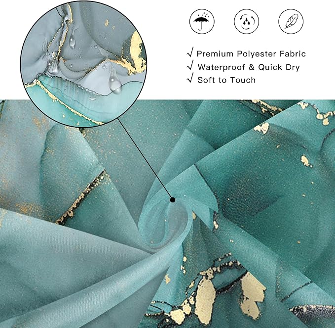 Extra Wide Marble Shower Curtain 108 x 72, Turquoise Abstract Shower Curtains for Claw Foot Tub, Modern Luxury 108 inch Long Shower Curtain Set with 18 Pack Plastic C-Hooks