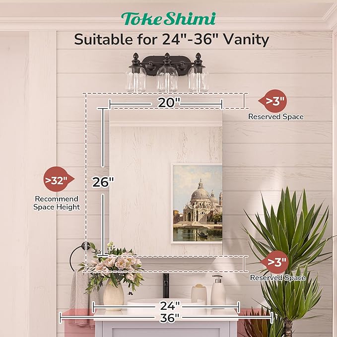 TokeShimi 20x26 Medicine Cabinet Mirror with Storage Tempered, Aluminum Surface Mount or Recessed Medicine Cabinet White with Adjustable Shelves for Bathroom Vanity Modern Farmhouse