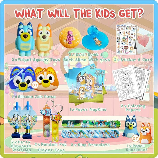 Birthday Gifts Set for Kids: Bath Bombs with Surprise Toy Inside, Bath Slime, Fidget Squishy Toys, Pop Fidget Toys, Silicone Coin Purse, Slap Bracelets, Pencil Sharpener, Relaxing Gift Set for Kids