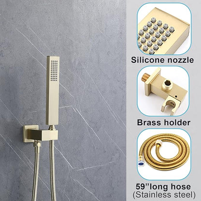 Digital Display Shower System Set 16 Inches Rain Fall Head Temperature Valve Shower Handheld Shower Head Sets for Bathroom Concealed Installation