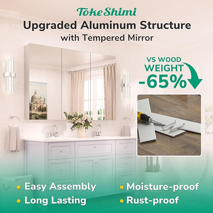TokeShimi 16x24 Bathroom Medicine Cabinet with Mirror Tempered, Aluminum Silver Mirrored Medicine Cabinet Recessed or Surface Mount with Adjustable Storage Metal for Modern Farmhouse