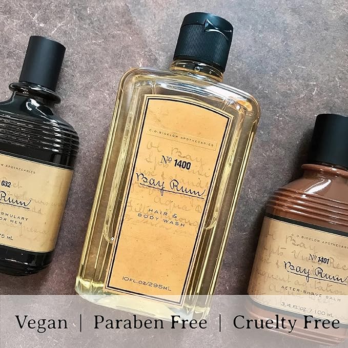 C.O. Bigelow Bay Rum Hair & Body Wash for Men, Citrus Spice Scented Men's 2 in 1 Shampoo & Body Wash with Aloe Vera, 10 Fl Oz