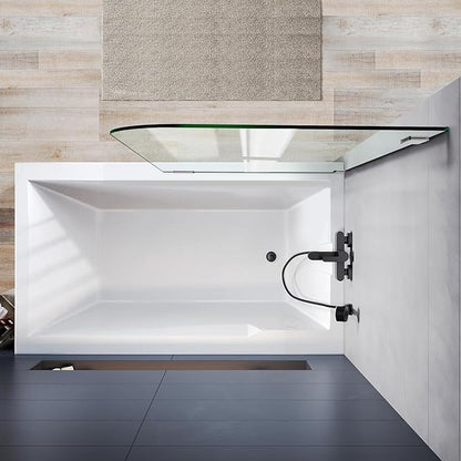 Frameless Bathtub Shower Door, 34" W X 58" H Single Fixed Bath Panel with Clamps, 1/4"(6mm) Clear Tempered Glass Bathroom Shower Screen, Bathtub Glass Panel in Polished Chrome Finish