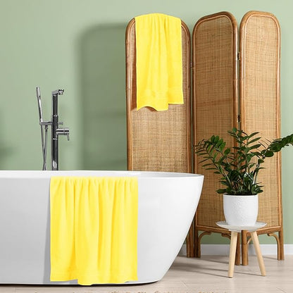Elvana Home Cotton 2 Pack Oversized Bath Towel Set 28x55 inches, Large Bath Towels, Ultra Absorbant Compact Quickdry & Lightweight Towel, Ideal for Gym Travel Camp Pool - Yellow