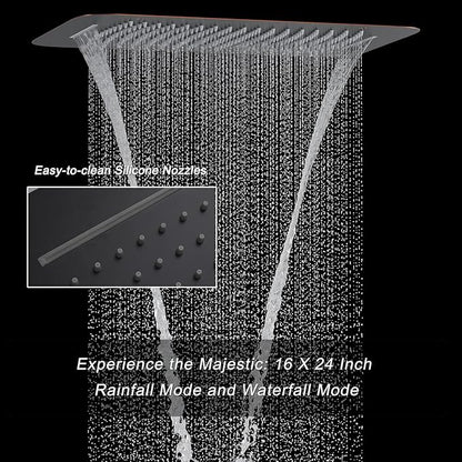 Oil Rubbed Bronze Digital Display Shower System with 16X24 inch Ceiling Mounted Shower Head(Rain&Waterfall Modes), with Handheld Spray and 6 PCS Dual Modes Body Jet