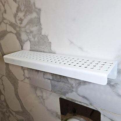 SereneDrains Stainless Steel Matte White Shower Shelf for Inside Shower Drill in Wall Mount Small Bathroom Shelf Decor Organizer Rack Caddy Floating (Matte White, 16 Inch)