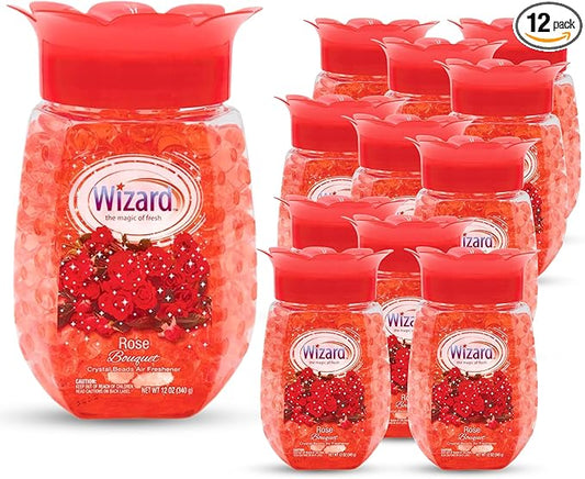 12 WIZARD Odor Eliminator Gel Beads - 12 oz, Air Freshners For Bathroom, Rooms, Per Areas and Car Freshner - Rose Bouqet
