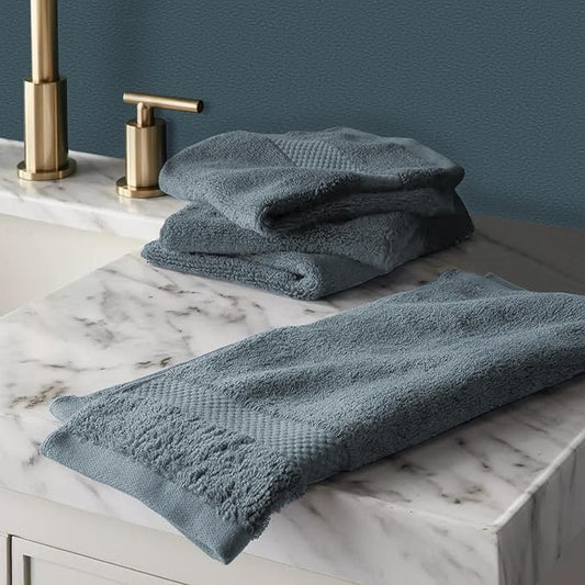 Delara Organic Cotton Towels, 650 GSM Plush Feather Touch Quick Dry Wash Cloths, 12 Pack, GOTS Certified, Light Blue, 13x13 inch