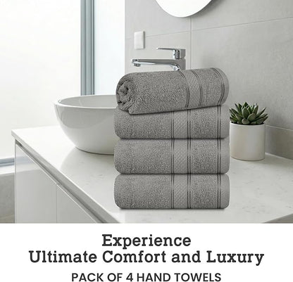 Casa Lino 100% Cotton Hand Towels for Bathroom - Soft, Highly Absorbent & Quick Dry Kitchen Towels - Gym Towel Set - Travel Towel Set - 24" x 16" - Pack of 4 - (Silver Grey)