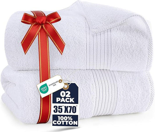 Utopia Towels Extra Large Bath Sheets 2 Pack, 35 by 70 Inches,100% Cotton Highly Absorbent & Quick Dry Bath Towel for Adults, Super Soft Towel, White