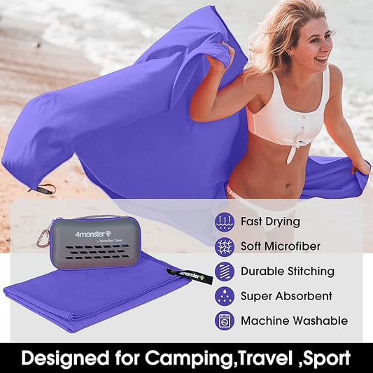 4Monster Camping Towels Super Absorbent, Fast Drying Microfiber Travel Towel, Quick Dry Ultra Soft Compact Gym Towel for Swimming Beach Hiking Yoga Travel Sports Backpack (31.50" x 15.80", Purple)